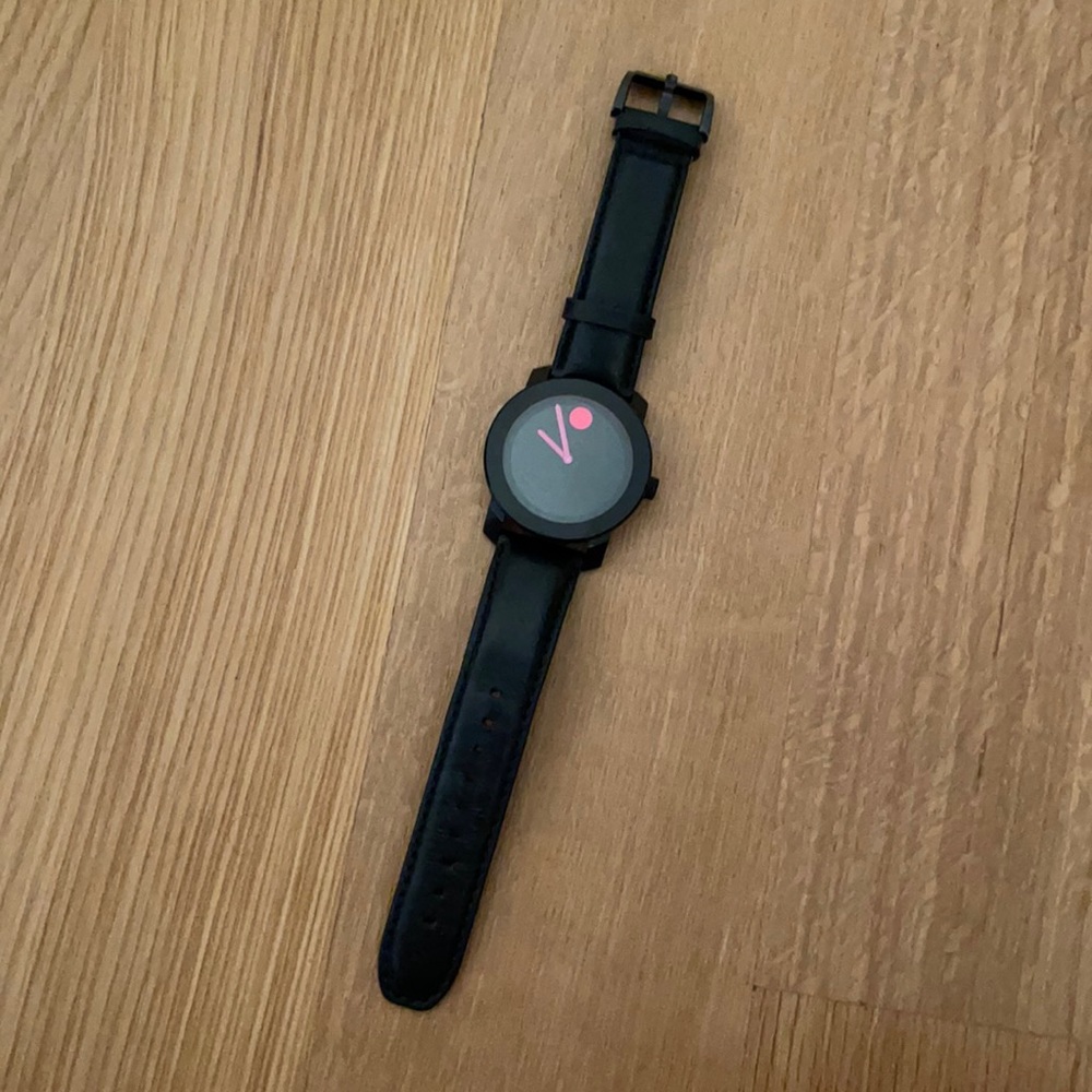 Movado Bold watch, black with pink perfect condition